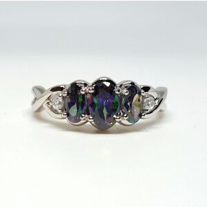 💎💙💎 Captivating Triple Mystic Topaz S925 Cocktail Ring - 7